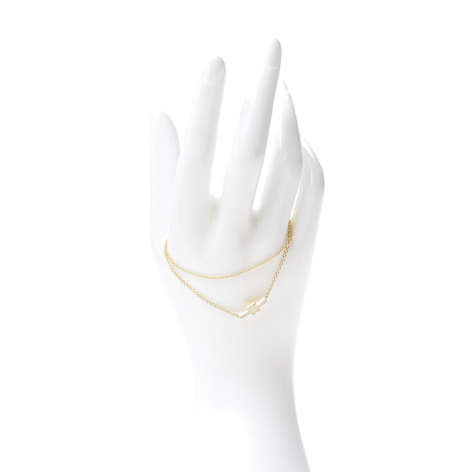 Tiffany 18K Yellow Gold Diamond T Double Chain Bracelet 2 of 6
