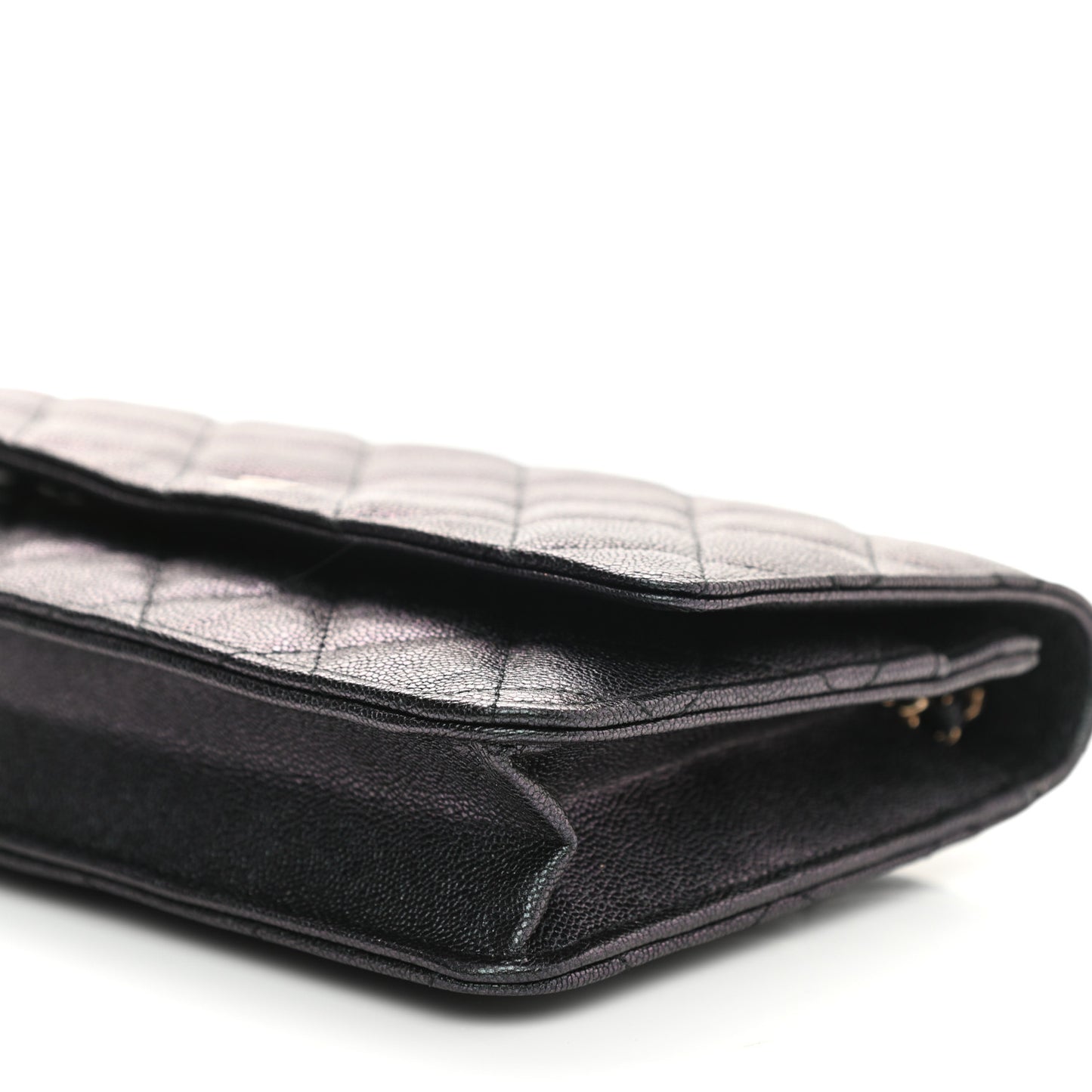 Iridescent Caviar Quilted Wallet On Chain WOC Black