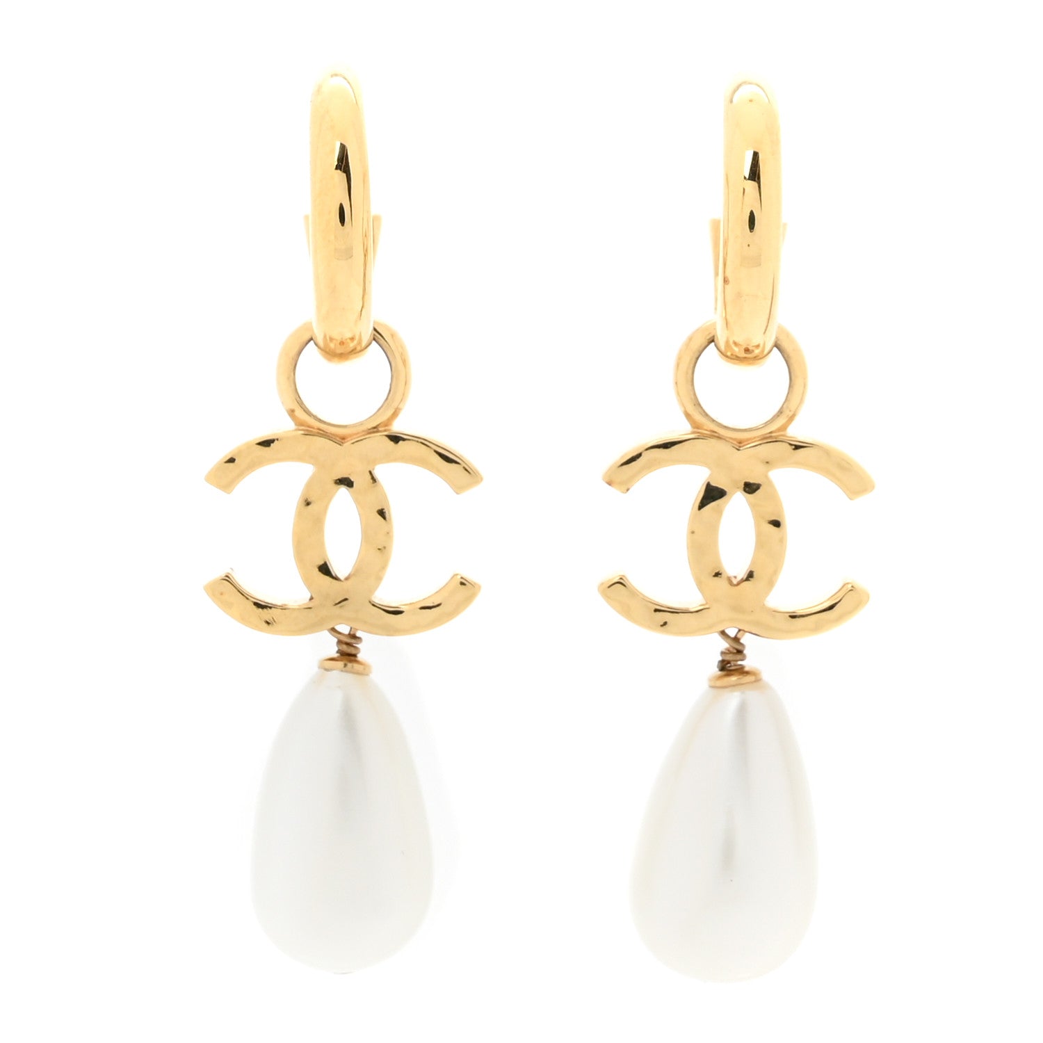 Chanel Pearl CC Hoop Drop Earrings  Gold Pearly White 1 of 5