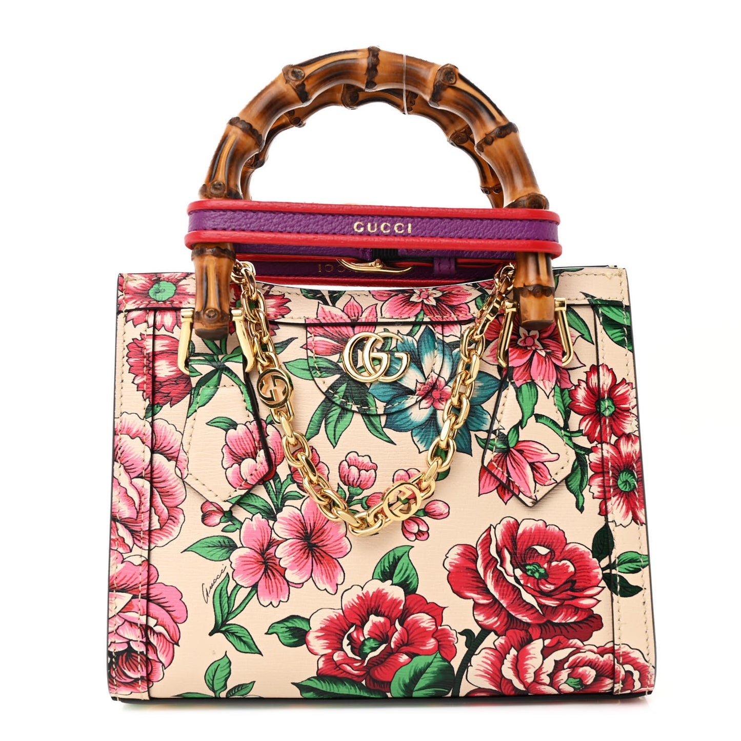 New Shangai Calfskin Floral Print Mini Diana Tote Bag Multicolor