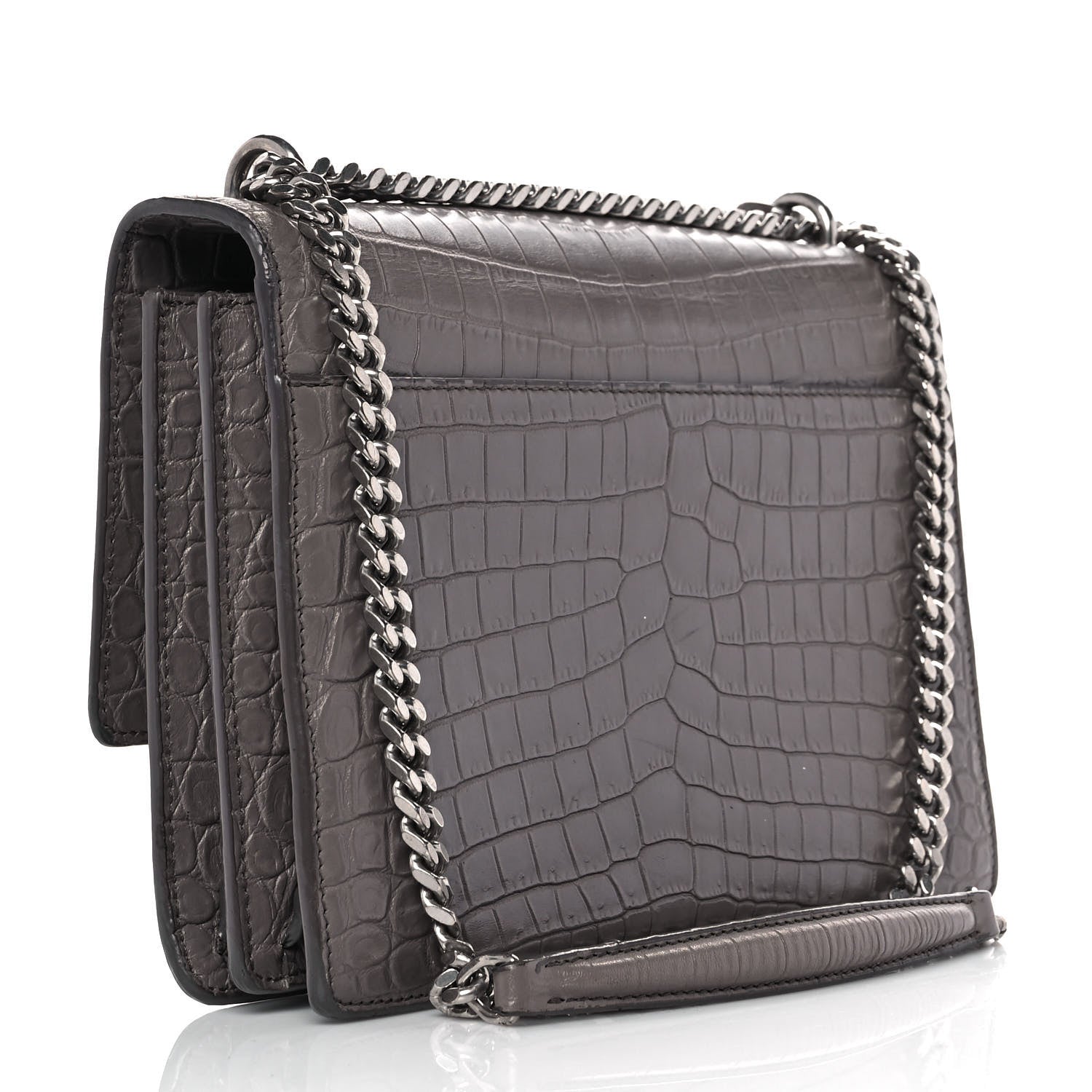 Saint Laurent Calfskin Crocodile Embossed Medium Monogram Sunset Fog 2 of 9