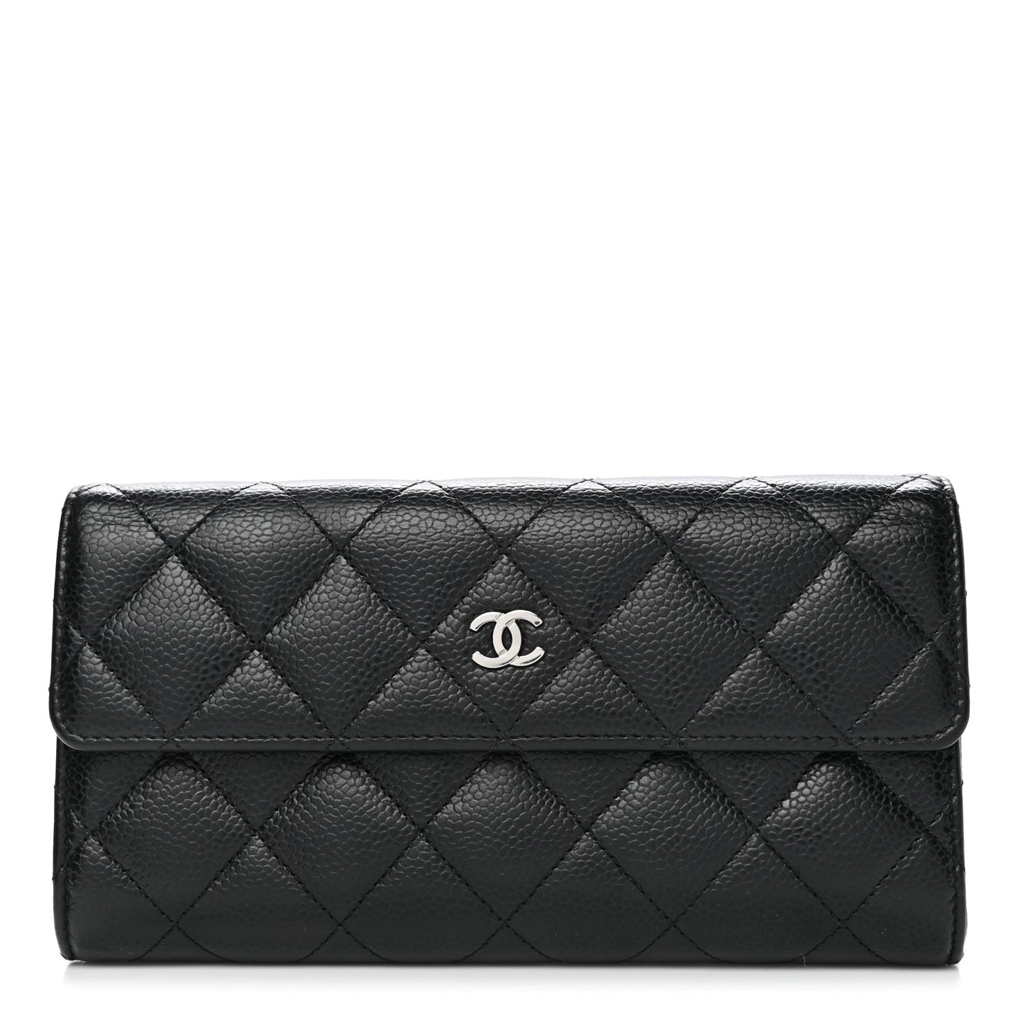 Caviar Quilted Large Gusset Flap Wallet Black