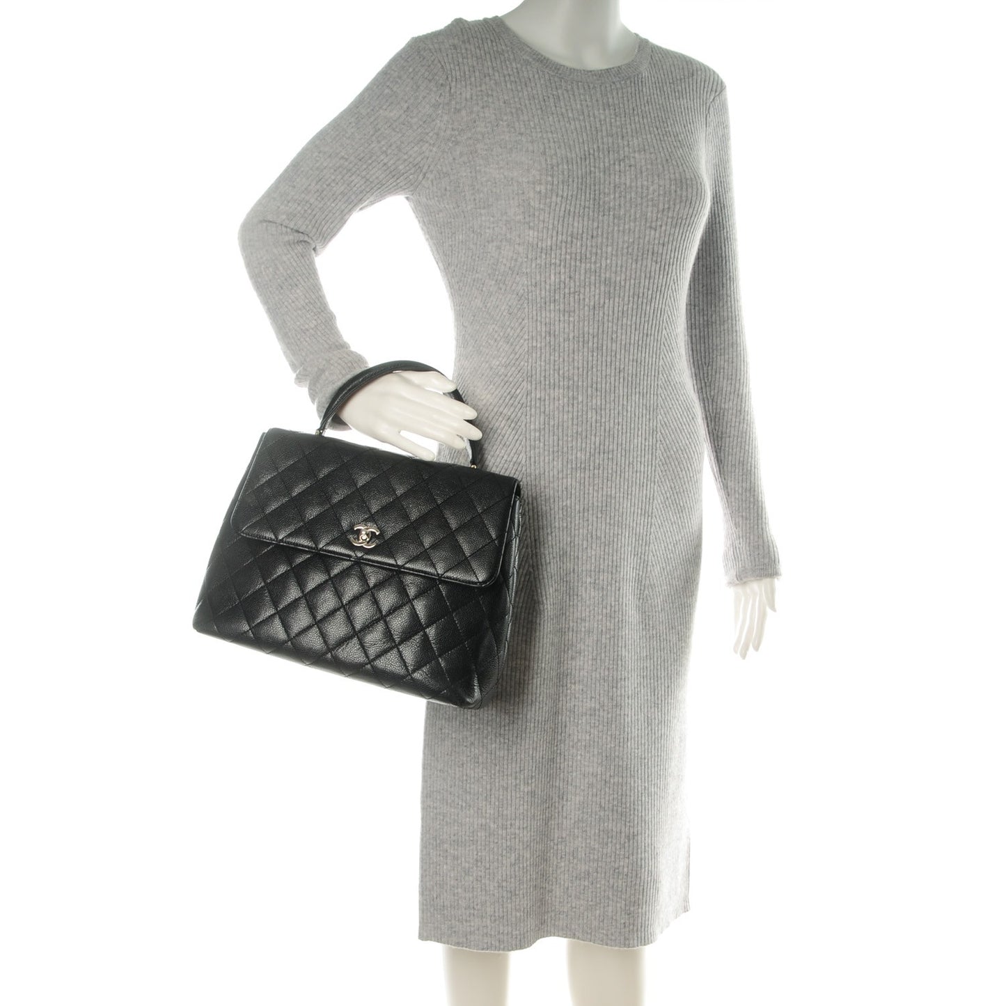 Caviar Quilted Jumbo Kelly Flap Black