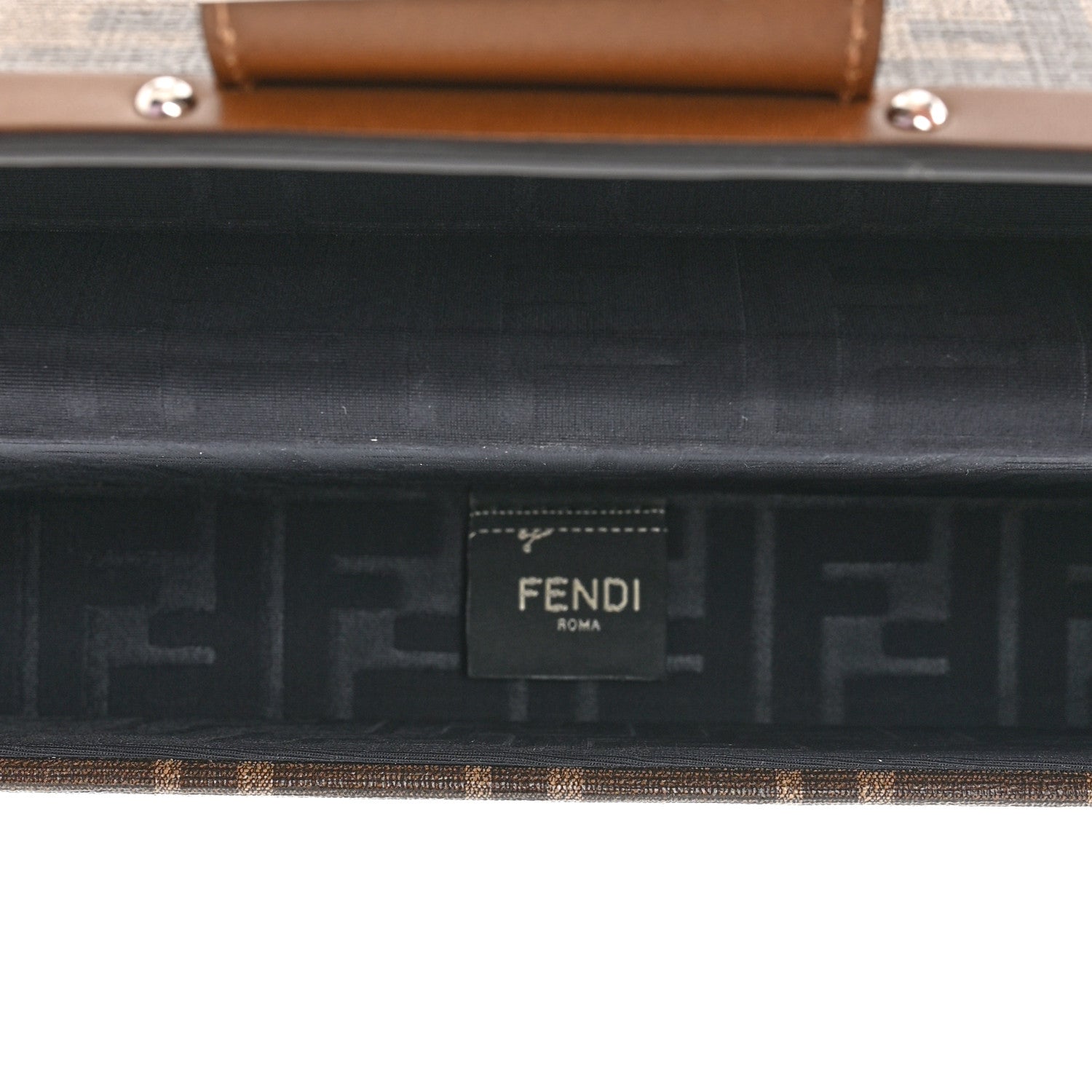 Fendi Shiny Glazed Fabric Vachetta FF 1974 Medium Baguette Trunk Mogano Panna Cuoio 5 of 9