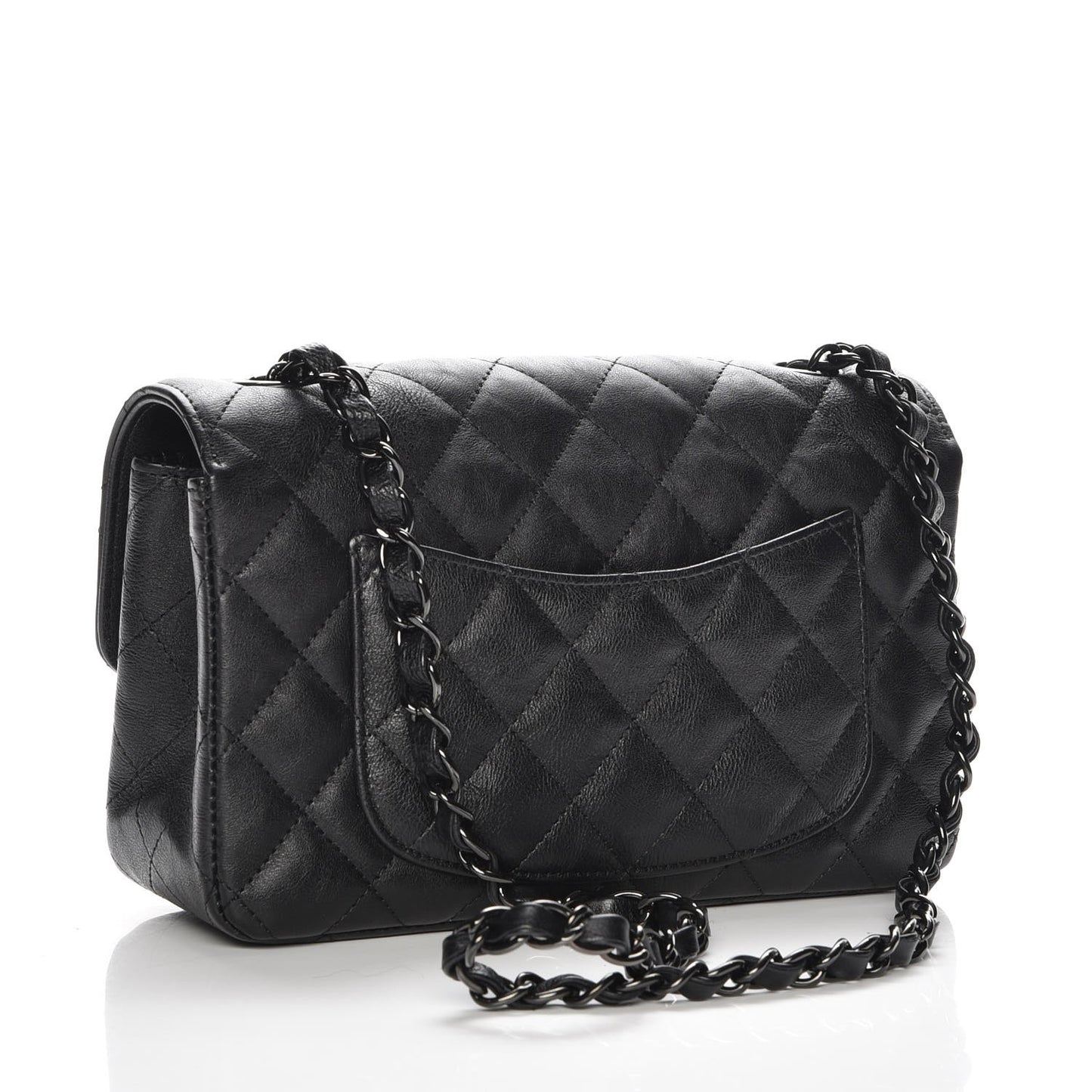 Crumpled Calfskin Quilted Mini Rectangular Flap So Black