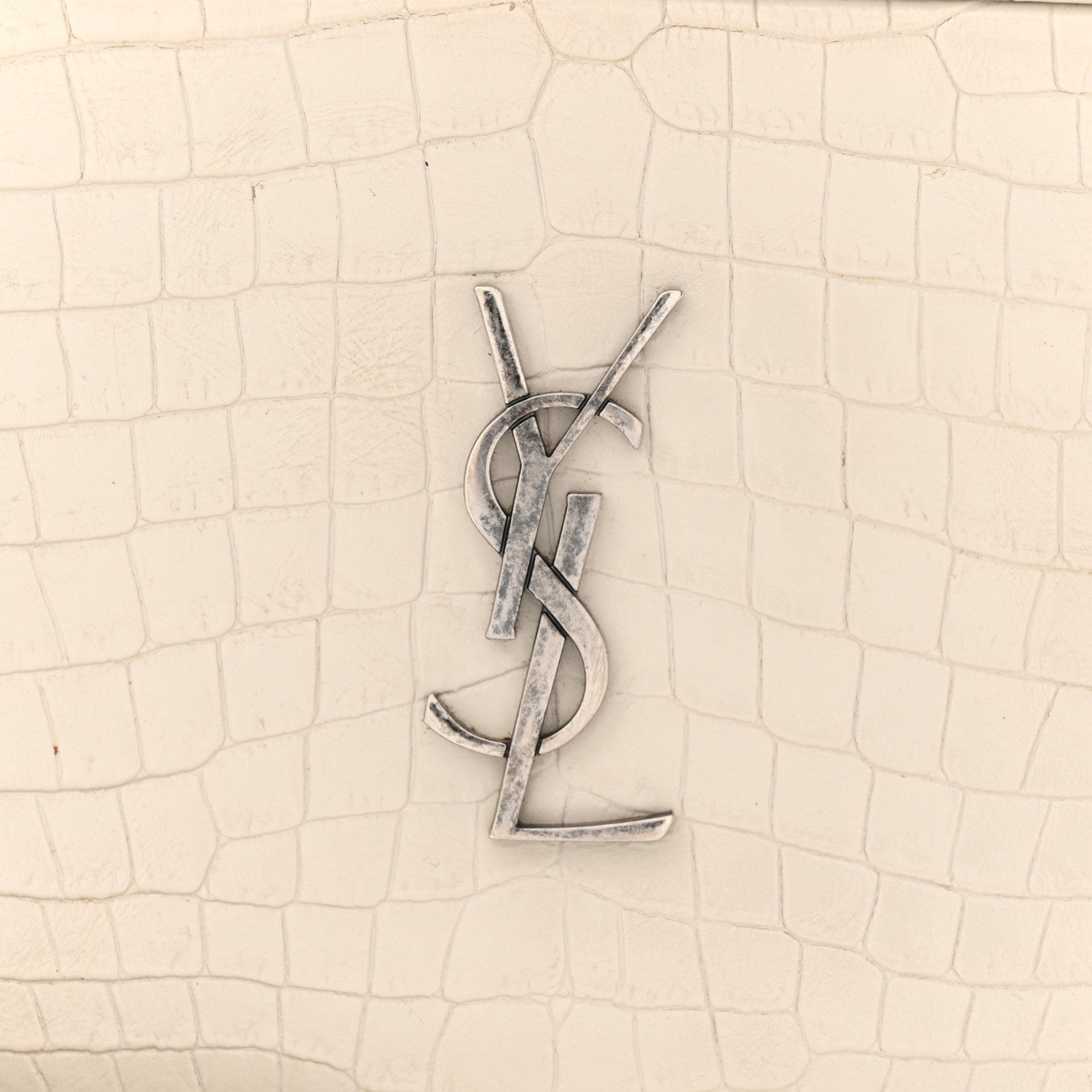 Saint Laurent Calfskin Crocodile Embossed Monogram Mini Lou Camera Bag Crema Soft 12 of 20