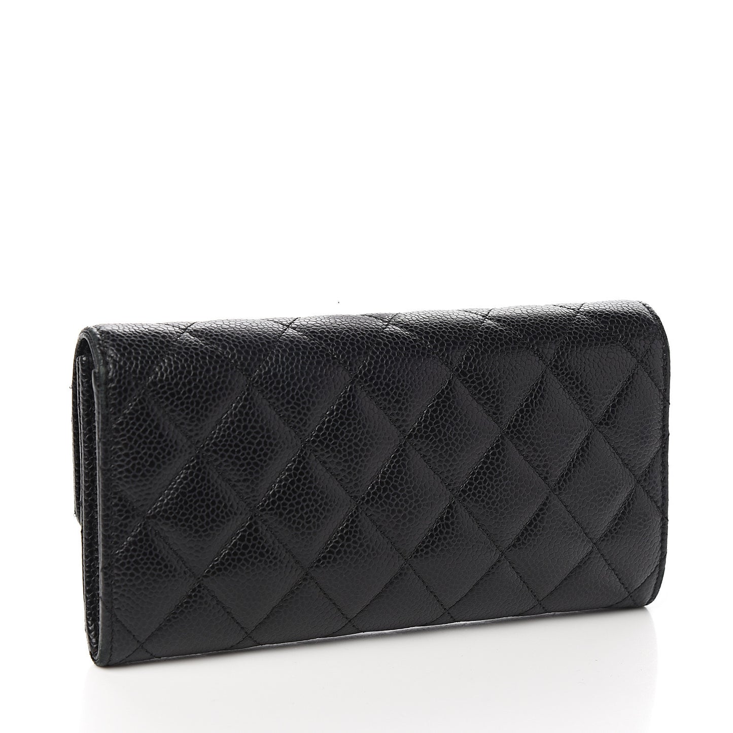 Caviar Quilted Large Gusset Flap Wallet Black