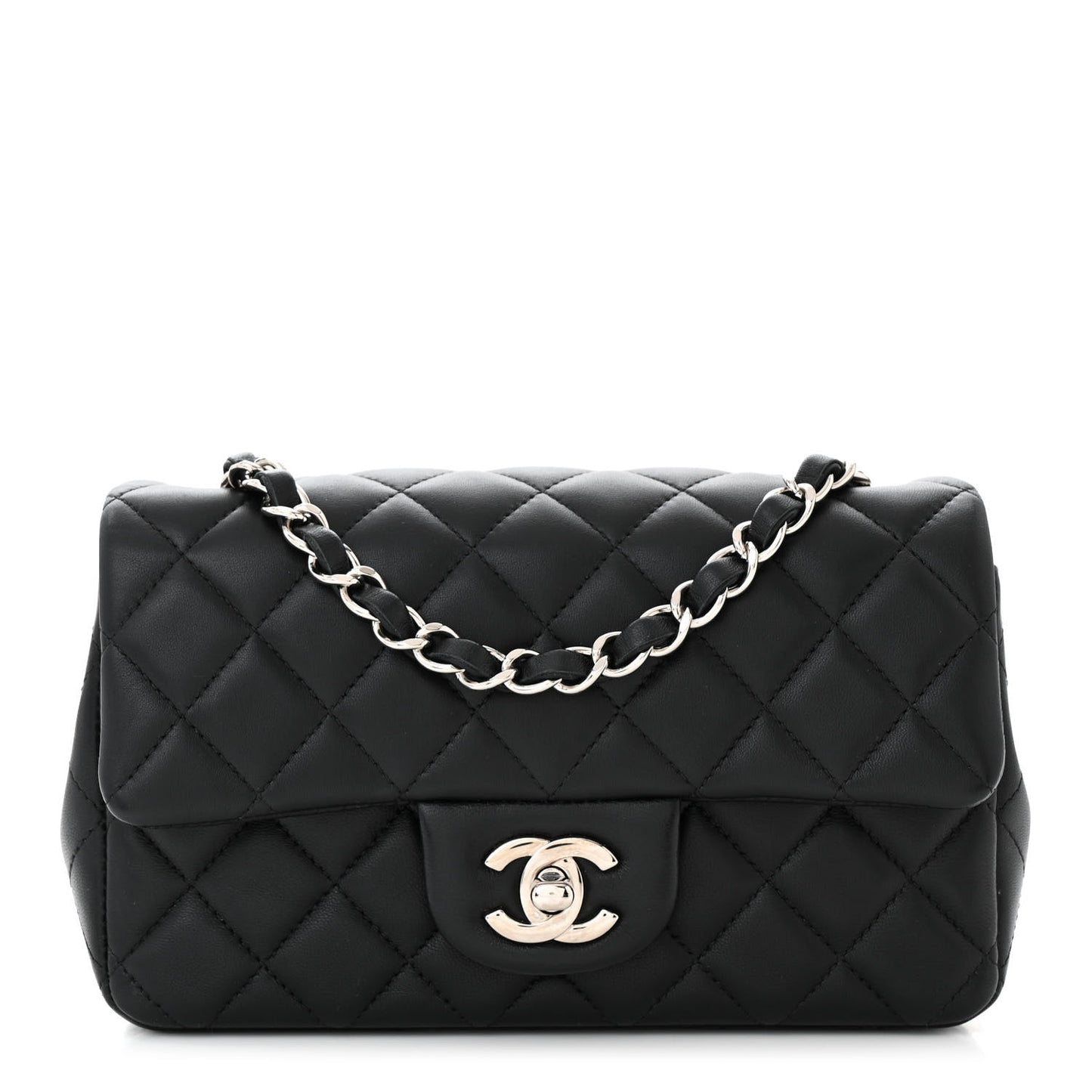 Lambskin Quilted Mini Rectangular Flap Black