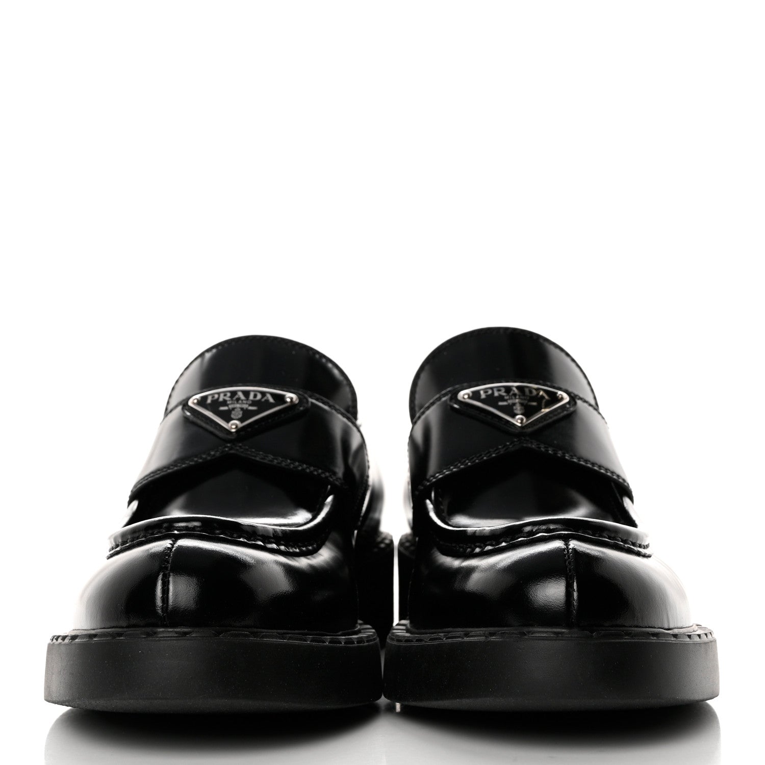 Prada Spazzolato Metal Triangle Logo 50mm Loafers 38.5 Black 2 of 9