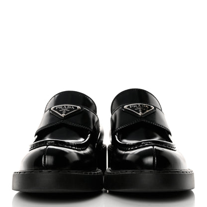 Prada Spazzolato Metal Triangle Logo 50mm Loafers 38.5 Black 2 of 9