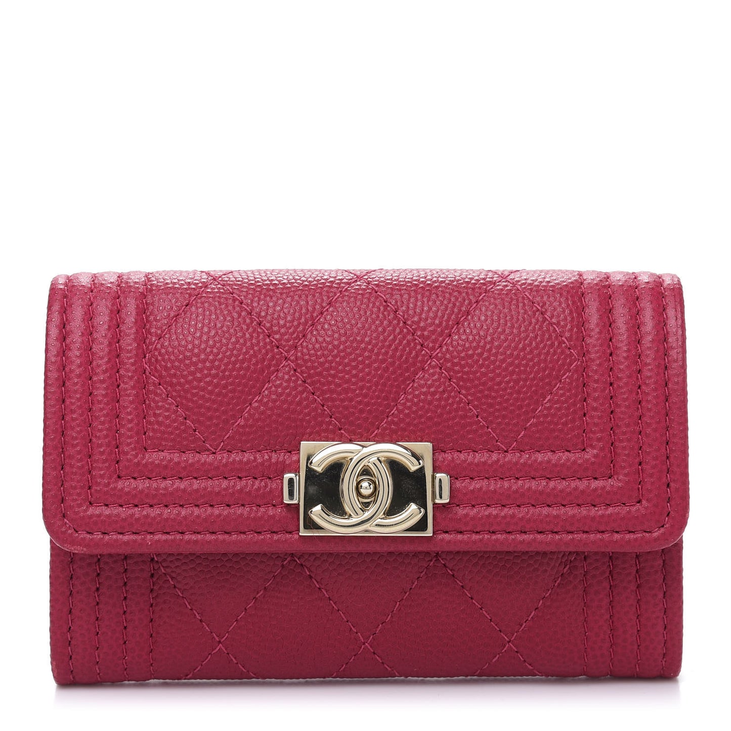 Caviar Quilted Boy Flap Card Holder Fuchsia