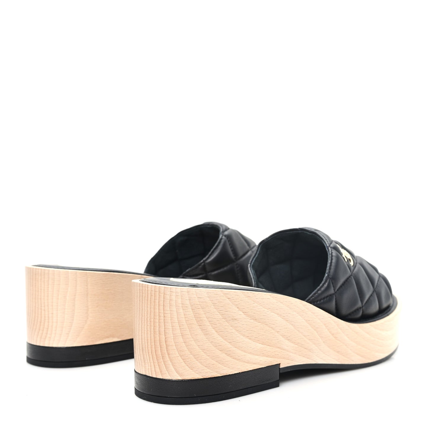 Lambskin Quilted CC Wedge Sandals 39 Black