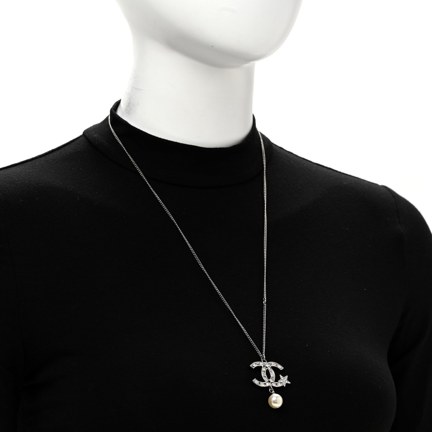 Crystal CC Star Pearl Drop Necklace Silver