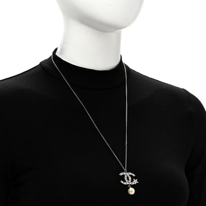 Chanel Crystal CC Star Pearl Drop Necklace Silver 2 of 5