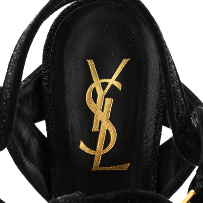 Saint Laurent Glitter Effect Calfskin Tribute 75 Platform Sandals 36 Black 7 of 10