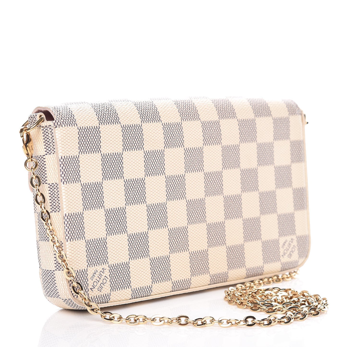 Damier Azur Pochette Felicie Chain Wallet Rose Ballerine