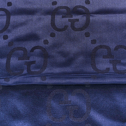 Gucci Wool Silk GG Jacquard Shawl Blue 4 of 4