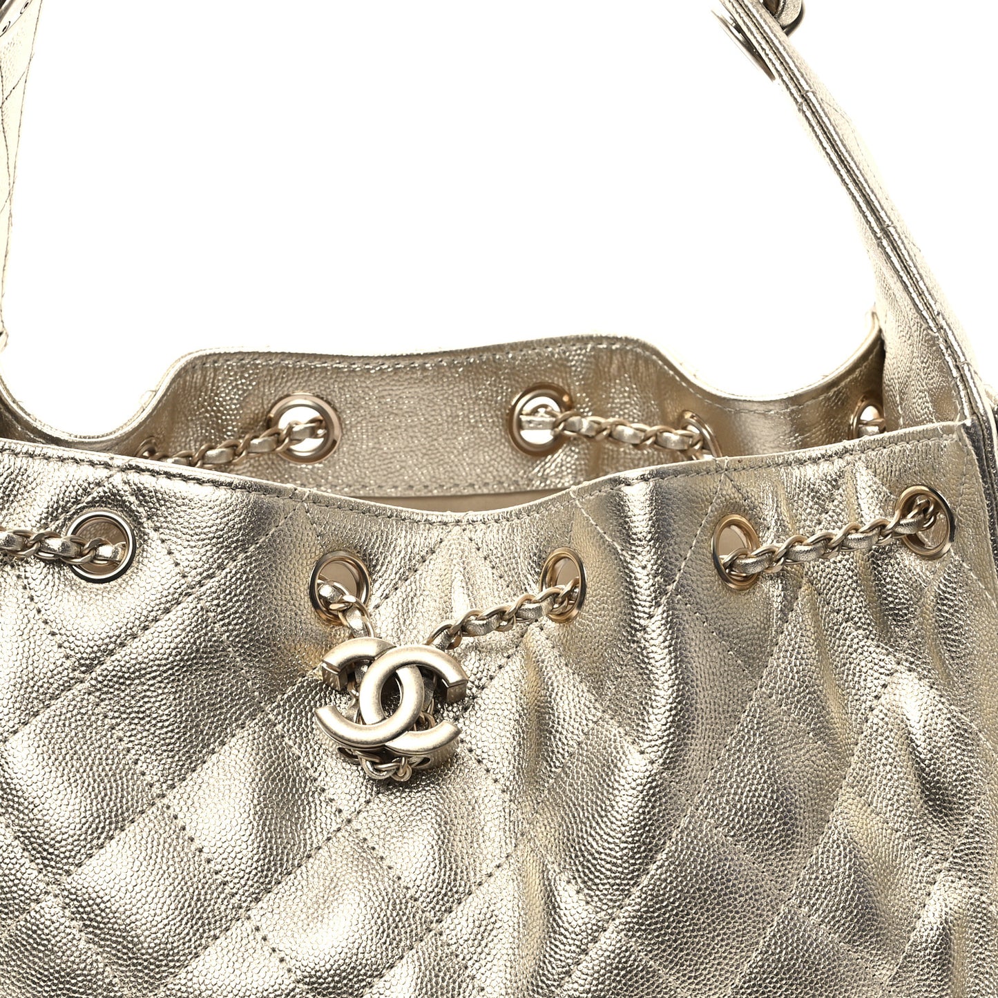 Metallic Caviar Quilted Small Chanel 25 Handbag Gold