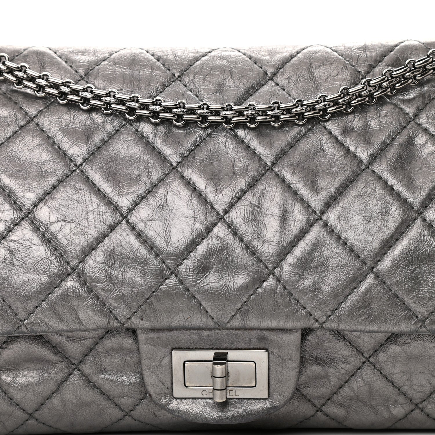 Chanel Metallic Aged Calfskin Quilted 2.55 Reissue 227 Flap Dark Silver 8 of 14