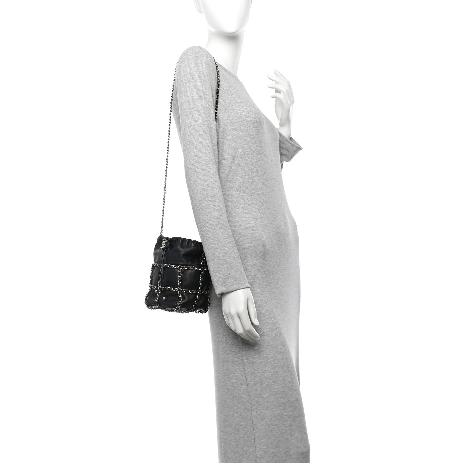 Chanel Lambskin Bucket Chain Drawstring Bag Black 2 of 10