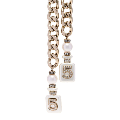 Chanel Pearl Resin Crystal CC No 5 Perfume Bottle Chain Gold 4 of 7