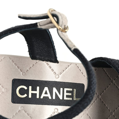Chanel Fabric Calfskin Platform Wedge Sandals 36 Black 8 of 9