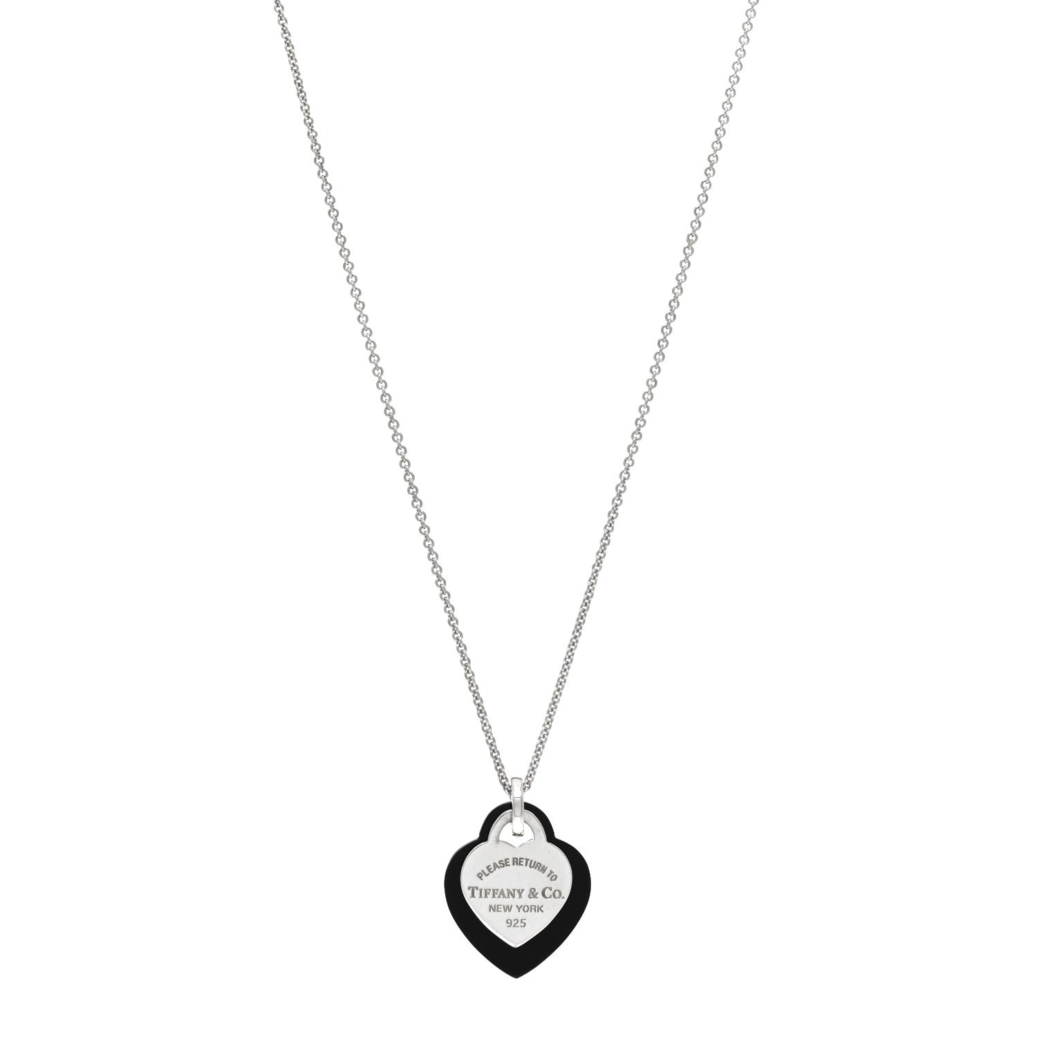 Tiffany Sterling Silver Black Onyx Return to Tiffany Heart Tag Pendant Necklace 1 of 4