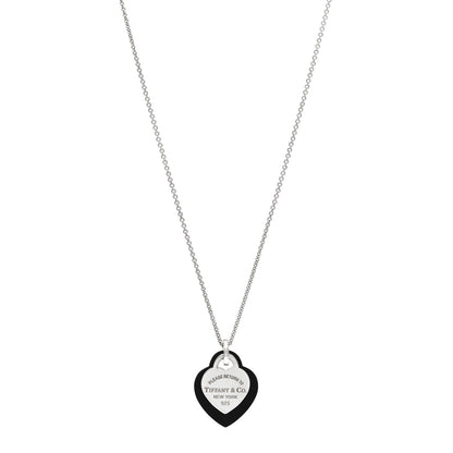 Tiffany Sterling Silver Black Onyx Return to Tiffany Heart Tag Pendant Necklace 1 of 4