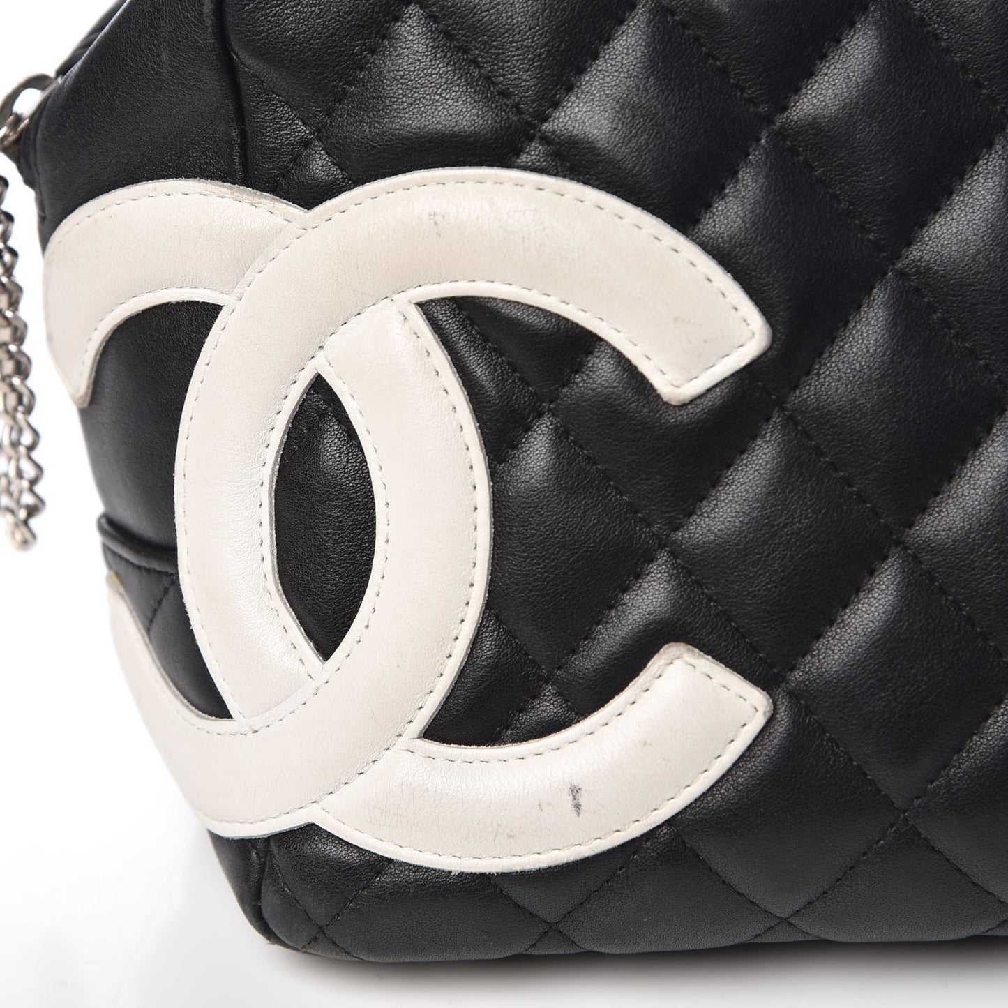 Calfskin Quilted Large Cambon Bowler Black White