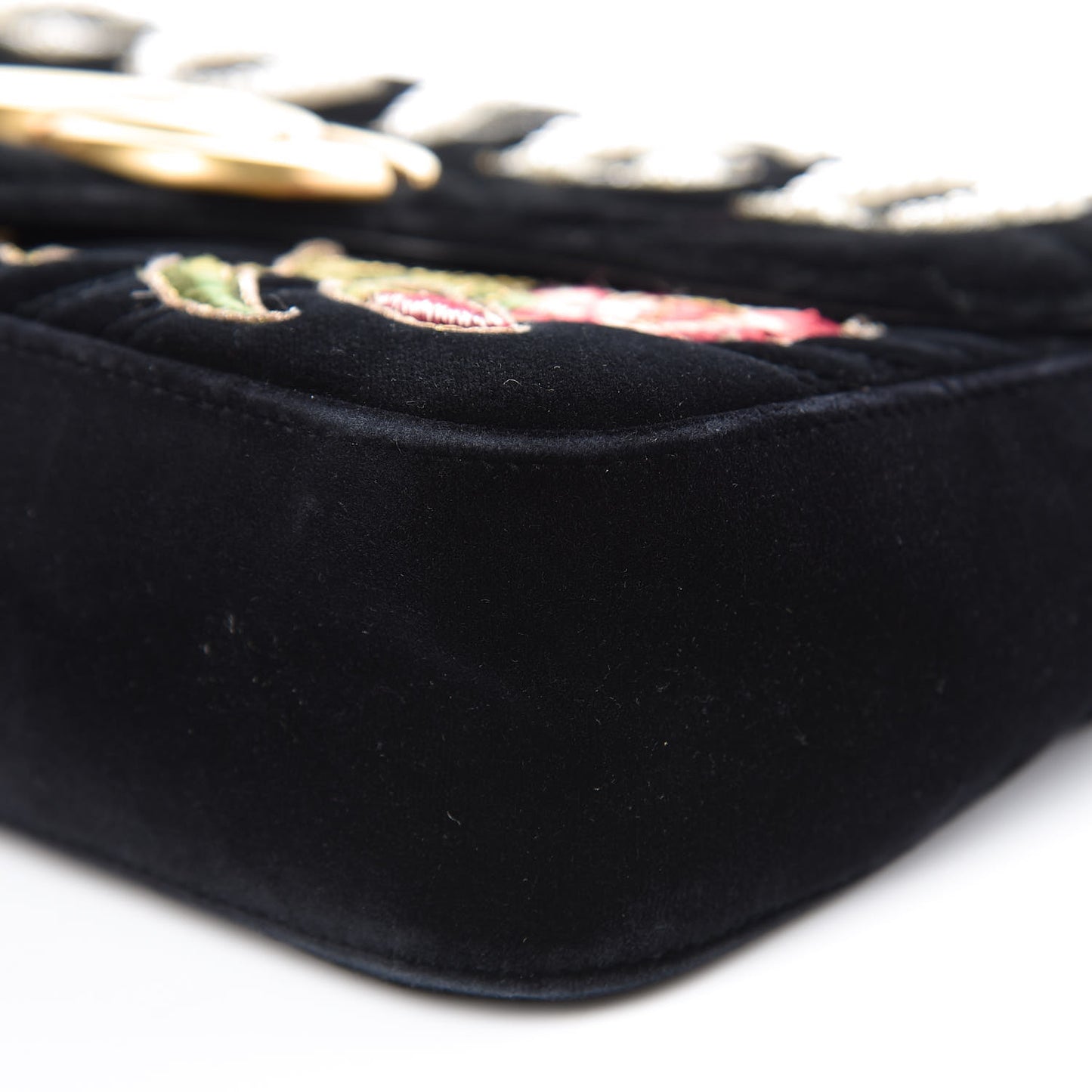 Velvet Matelasse Loved Embroidered Medium GG Marmont Shoulder Bag Black
