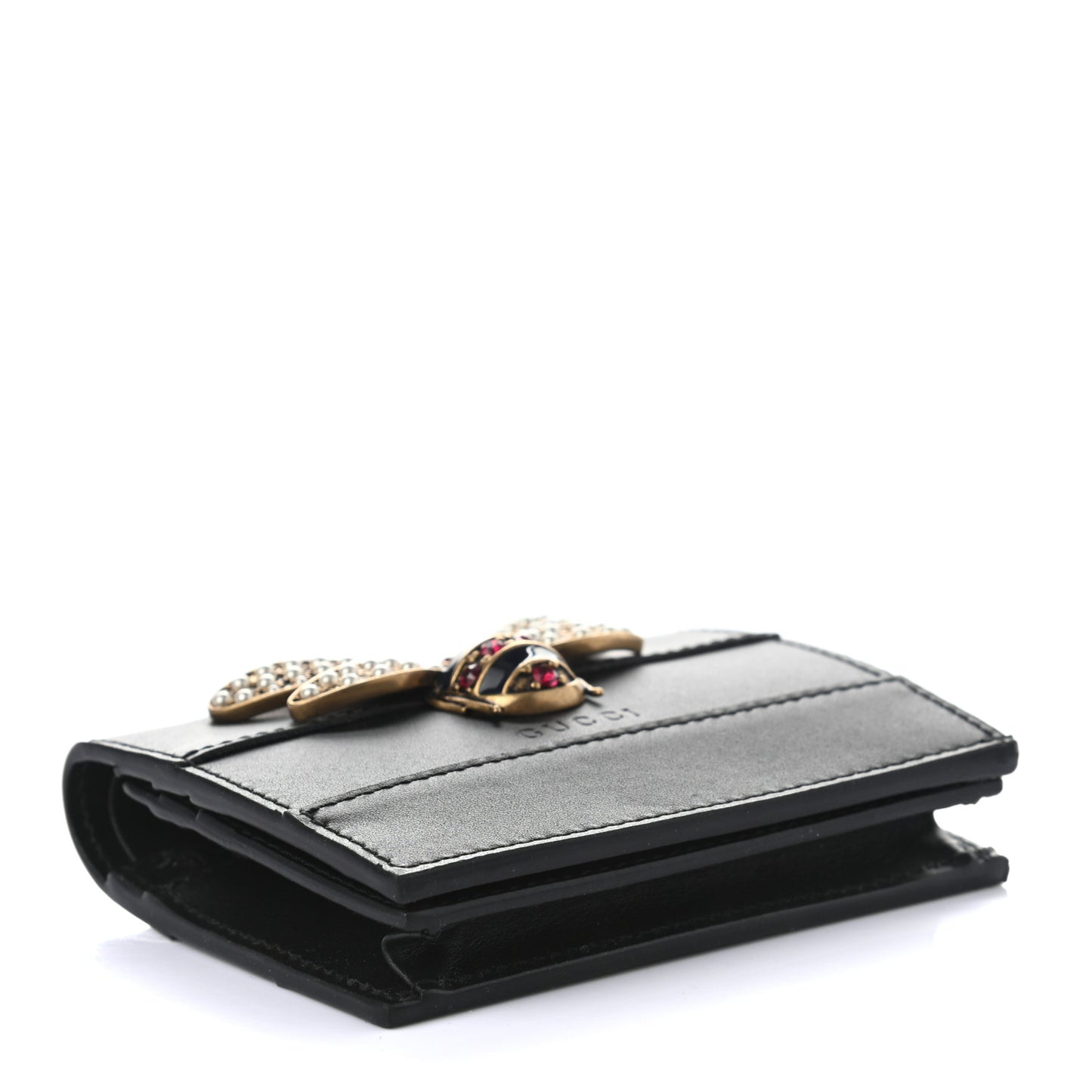 Calfskin Queen Margaret Card Case Wallet Black