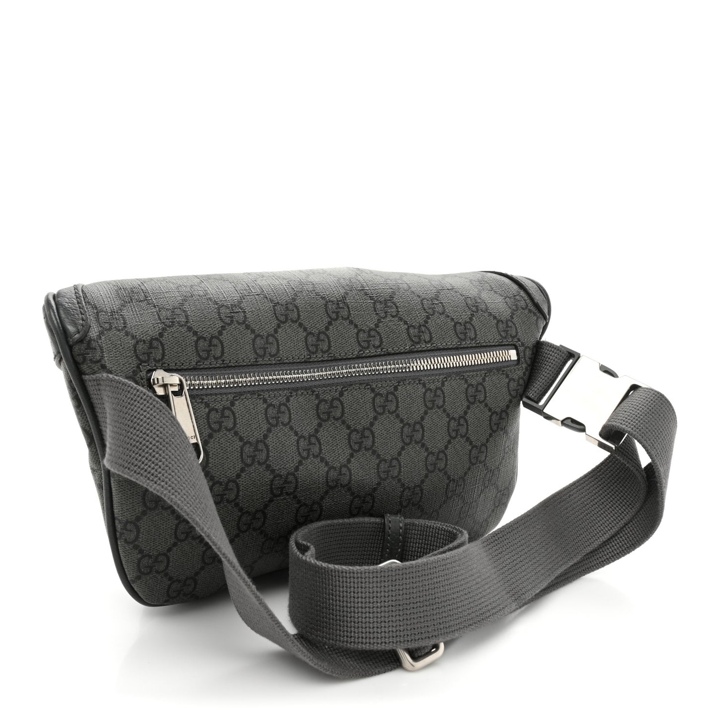 GG Supreme Monogram Textured Dollar Calfskin Ophidia Belt Bag Grey Black Graphite Grey
