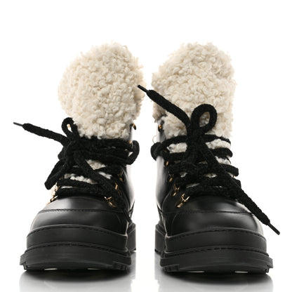 Chanel Calfskin Shearling CC Lace Up Boots 38 Black 2 of 8
