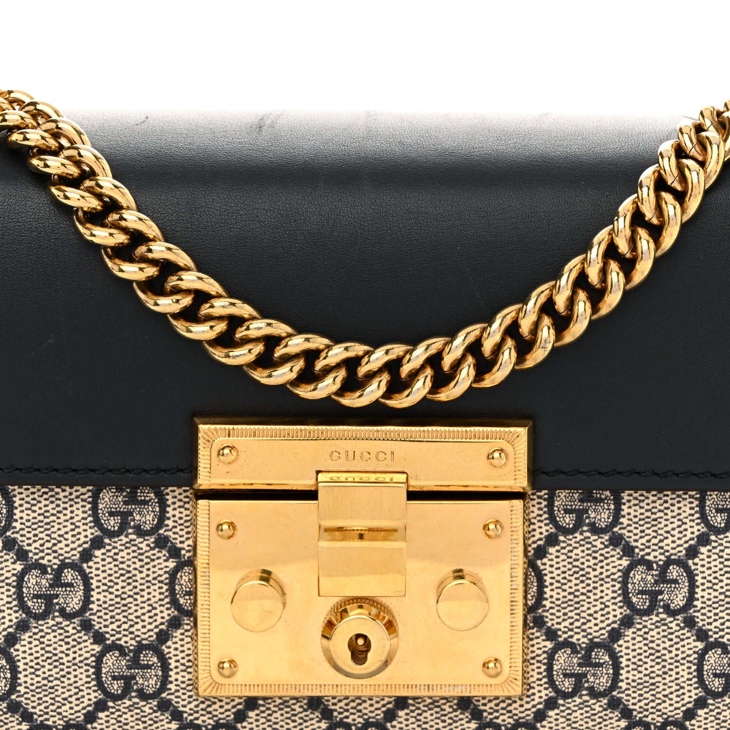 Gucci GG Supreme Monogram Moon Calfskin Small Padlock Shoulder Bag Beige Blue Mystic White Hibiscus Red 8 of 12