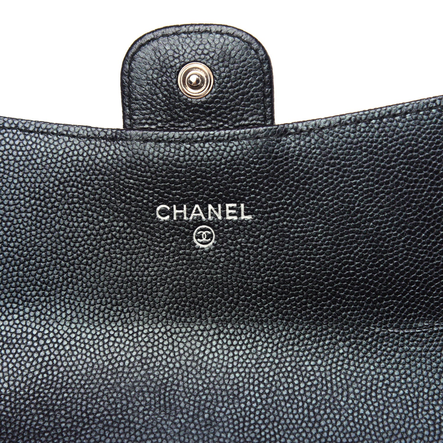 Chanel Iridescent Caviar Chevron Quilted Large Gusset Flap Wallet Black 6 of 8