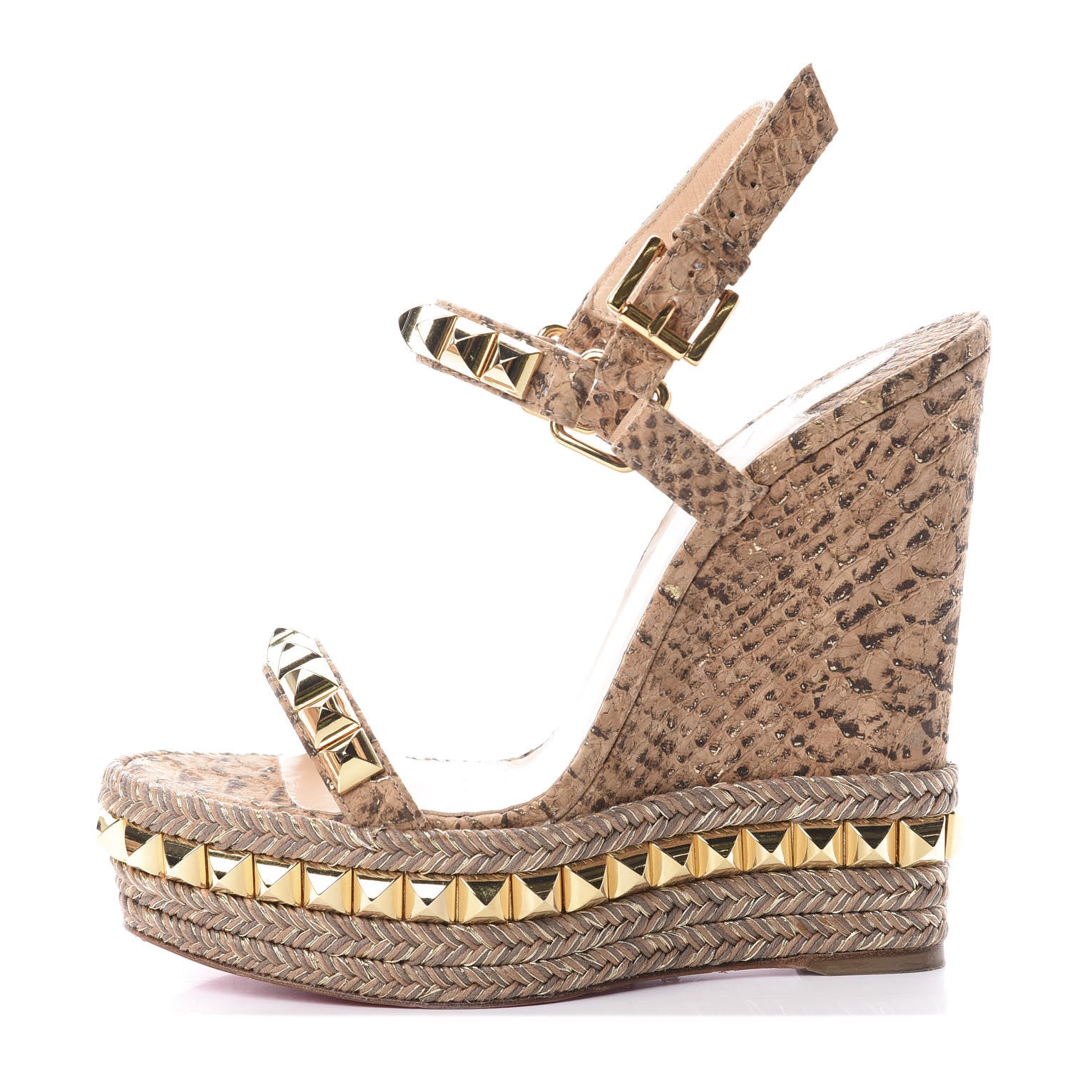 Christian Louboutin Cork Python Embossed Cataclou 140 Wedge Sandals 36 Beige 1 of 11