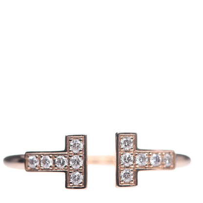 Tiffany 18K Rose Gold Diamond T Wire Ring 53 6.5 1 of 5