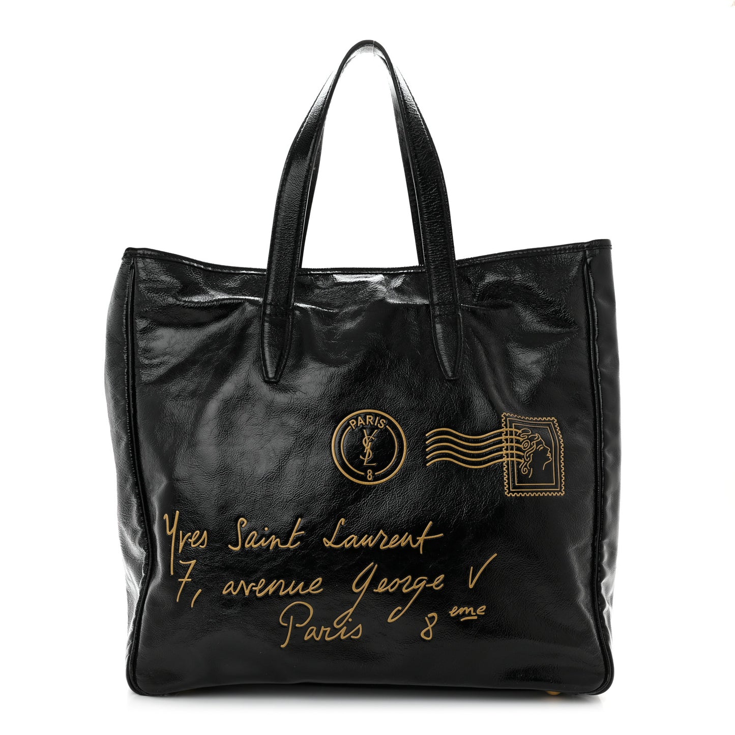 Textured Patent Small Y-Mail Tote Black