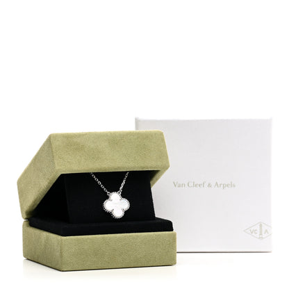 Van Cleef & Arpels 18K White Gold Mother of Pearl Vintage Alhambra Pendant Necklace 5 of 5