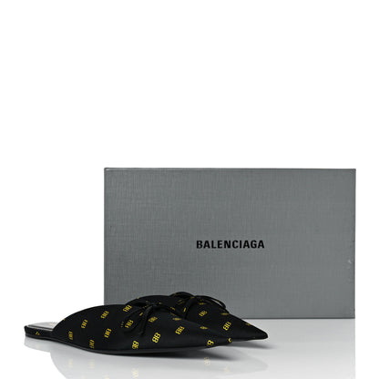 Balenciaga Crepe Satin BB Printed Pointy Toe Knife Flat Mules 37.5 Black Yellow Fluo 10 of 10