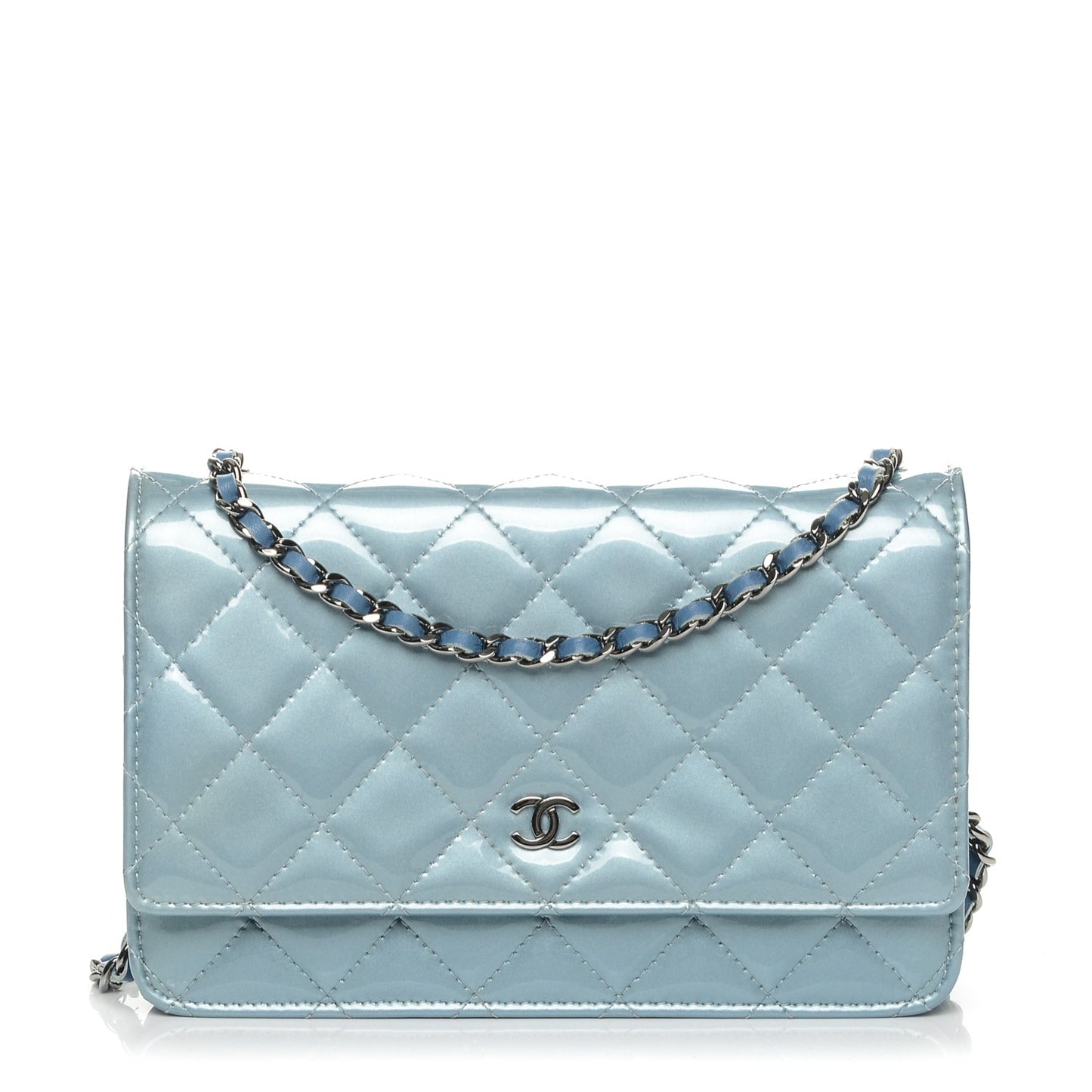 Patent Quilted Wallet On Chain WOC Blue