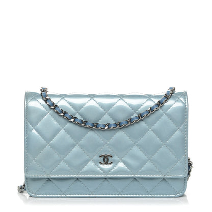 Chanel Patent Quilted Wallet On Chain WOC Blue 1 of 8