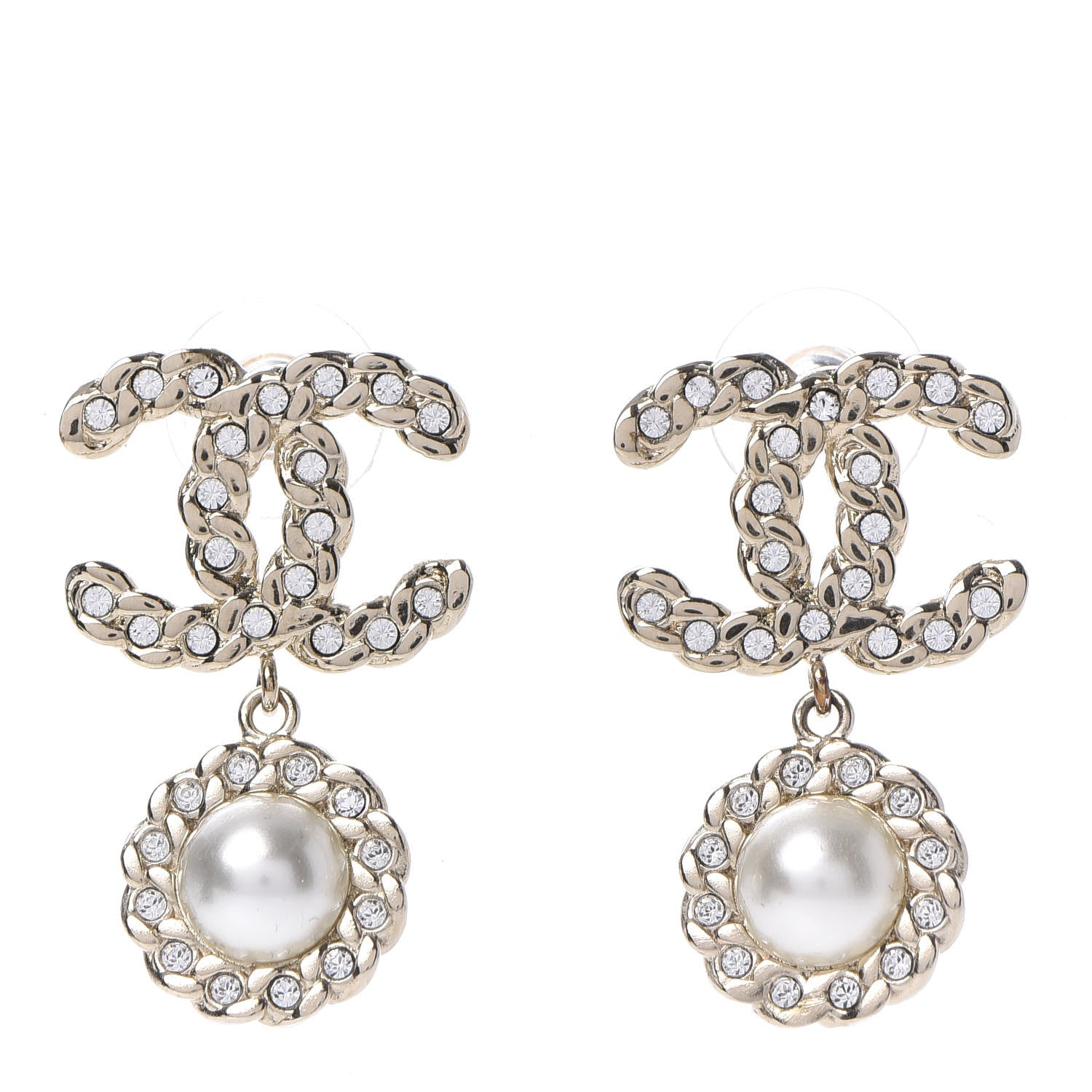 Chanel Crystal Pearl Pearls Coronation CC Drop Earrings Gold 1 of 5