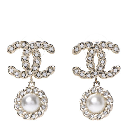 Chanel Crystal Pearl Pearls Coronation CC Drop Earrings Gold 1 of 5
