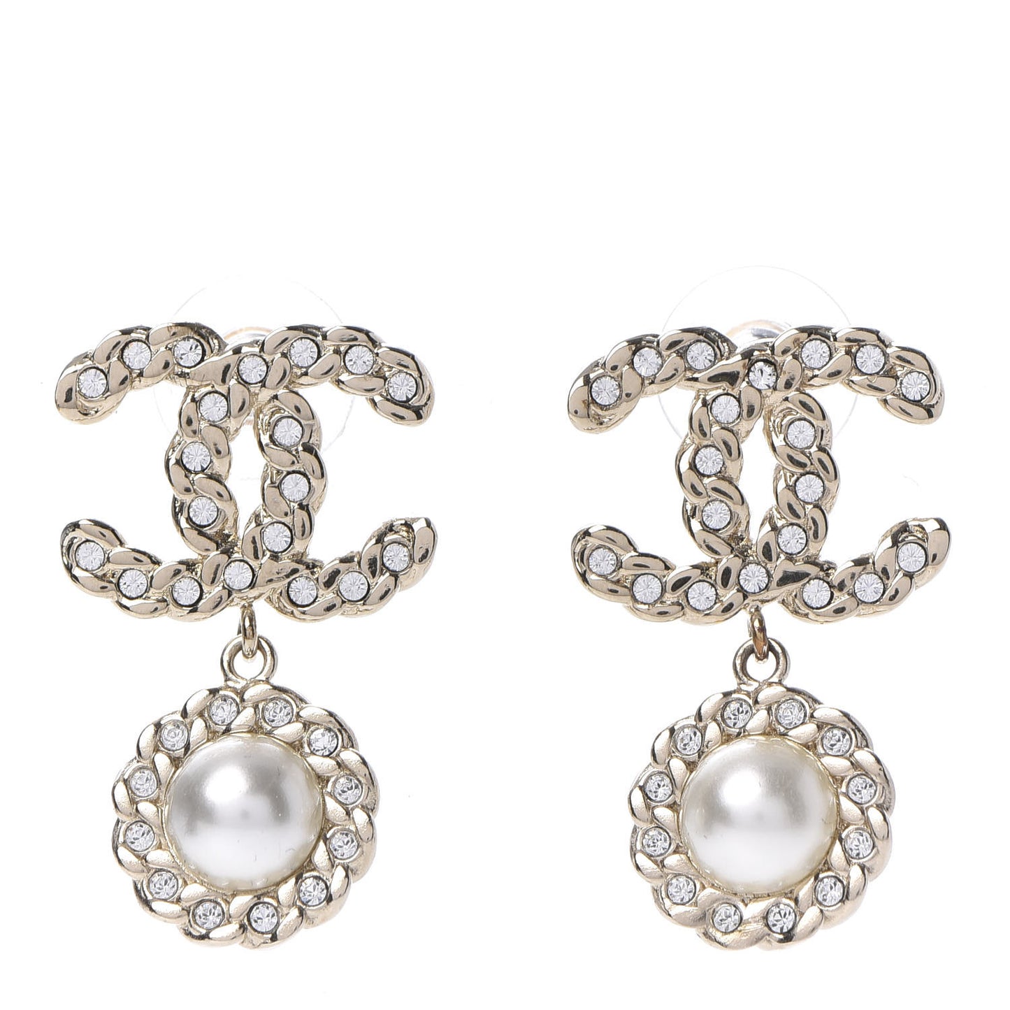 Crystal Pearl Pearls Coronation CC Drop Earrings Gold