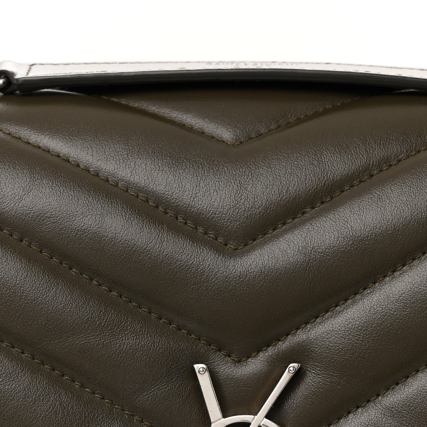 Saint Laurent Calfskin Y Quilted Monogram Medium Loulou Chain Satchel Kaki Fonce 9 of 11
