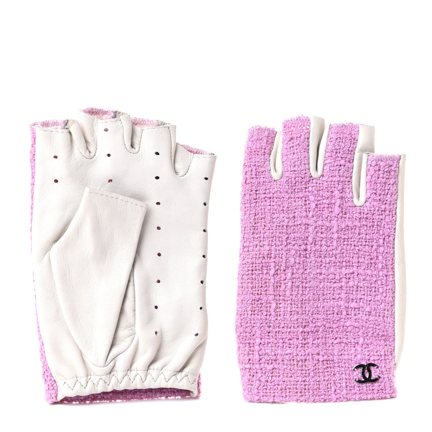 Chanel Tweed CC Fingerless Gloves 6.5 Purple 2 of 12