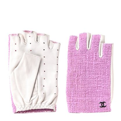 Chanel Tweed CC Fingerless Gloves 6.5 Purple 2 of 12