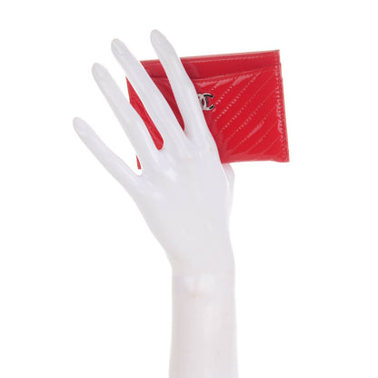 Chanel Patent Quilted Chevron Card Holder Red 2 of 8