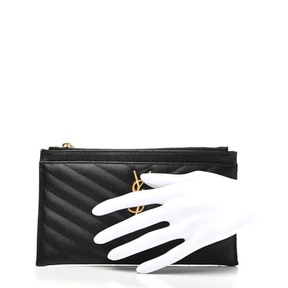 Saint Laurent Grain De Poudre Chevron Monogram Bill Pouch Black 2 of 7